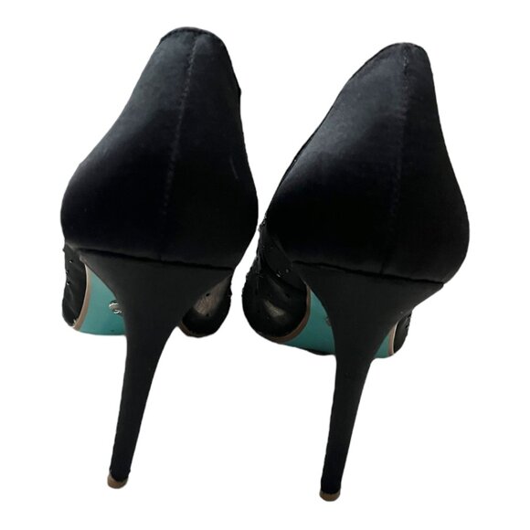 Betsey Johnson Black Rhinestone Mesh Pointy Toe Pumps - Picture 9 of 13